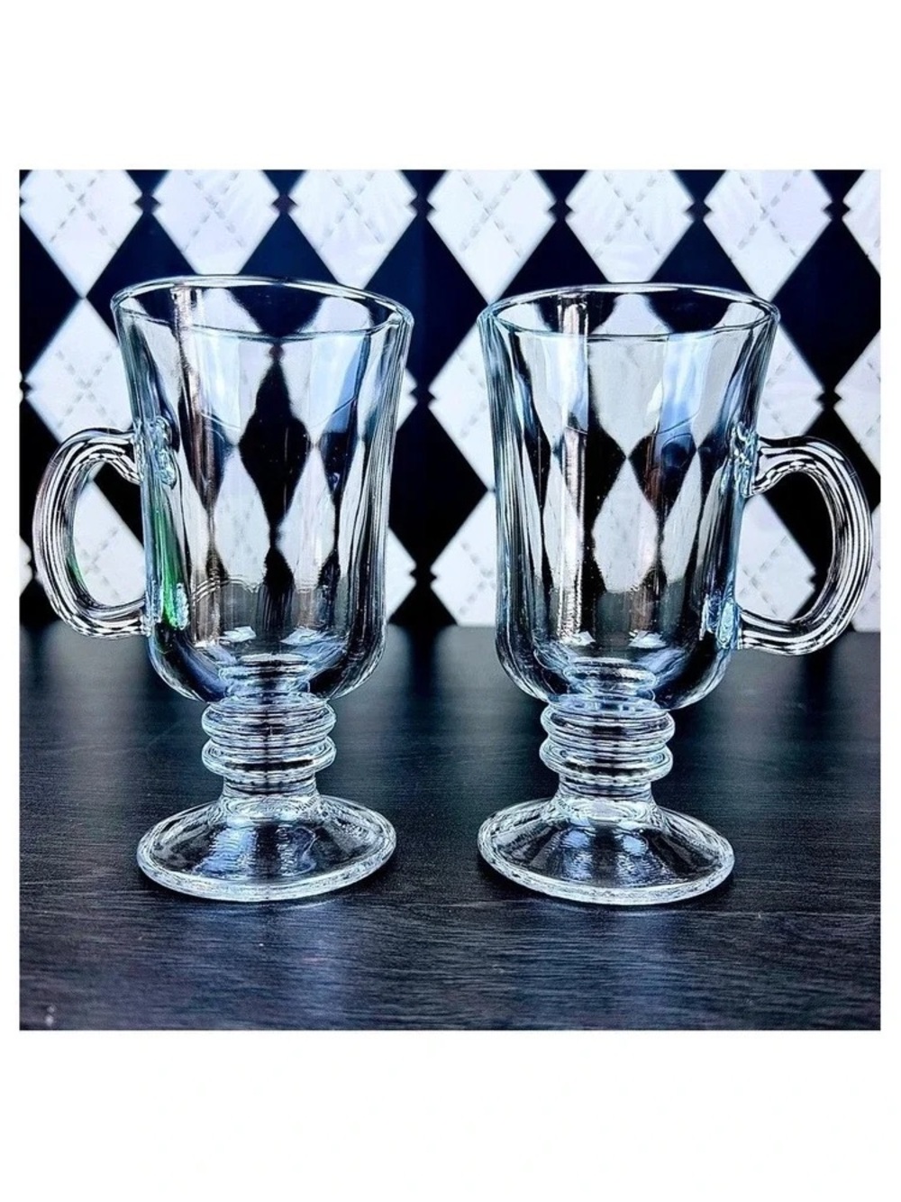 Clear Glass Footed Irish Coffee Mugs - Set of 2